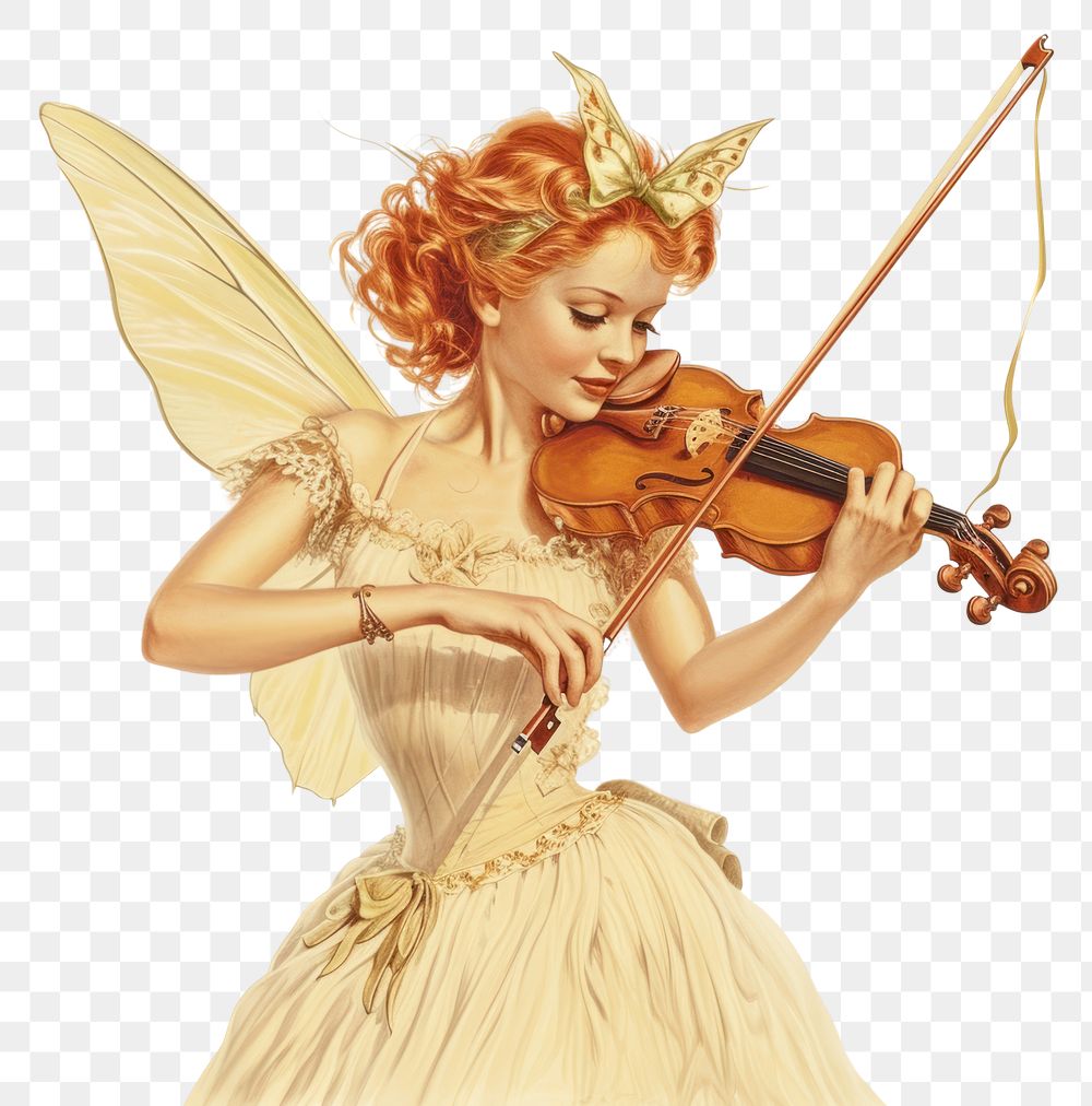 PNG Vintage illustration fairy violin paper adult