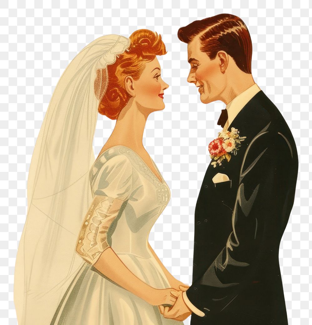 PNG Vintage illustration man and woman married fashion wedding.