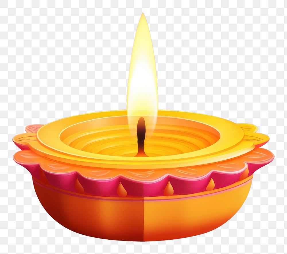 PNG Hyper Detailed Realistic element representing of diwali candle yellow pink fire.