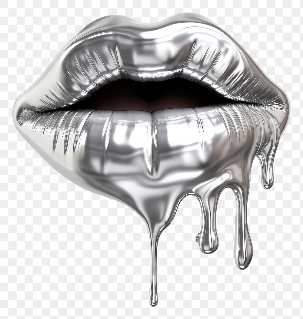 PNG Dripping lips silver white background ketchup.