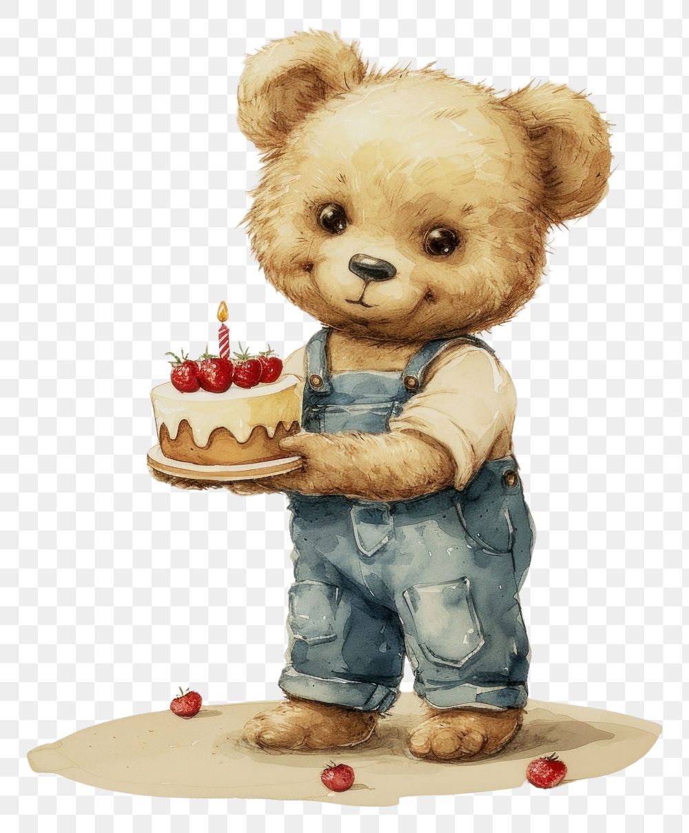 PNG Vintage illustration of teddy bear cake dessert food.