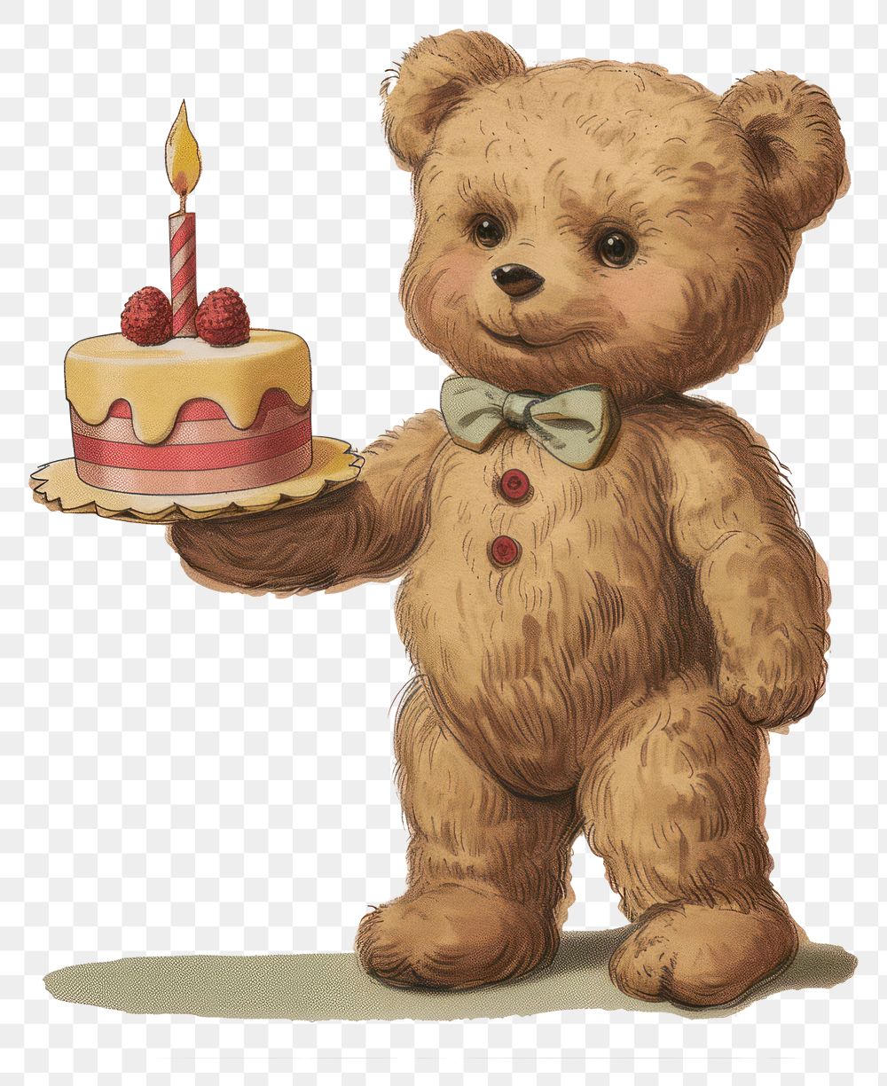 PNG Vintage illustration of teddy bear cake birthday dessert