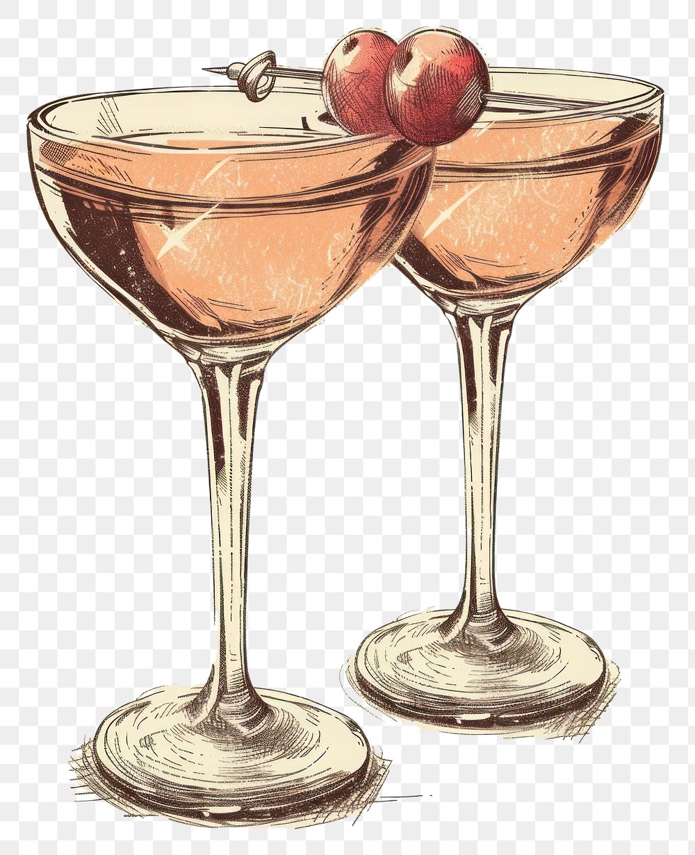 PNG Vintage illustration of cocktail glass martini drink.