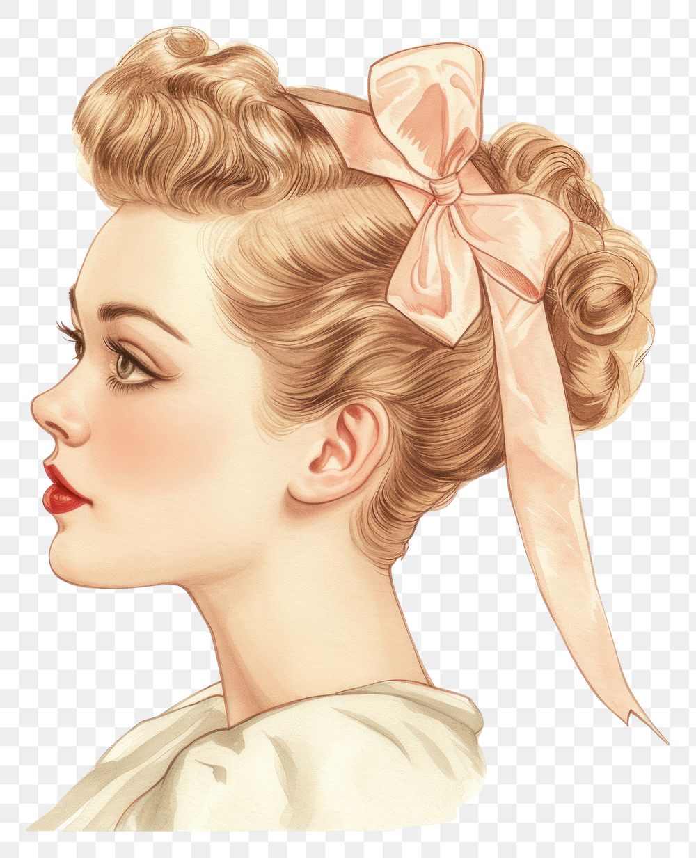 PNG Vintage illustration of ribbon bow portrait adult art