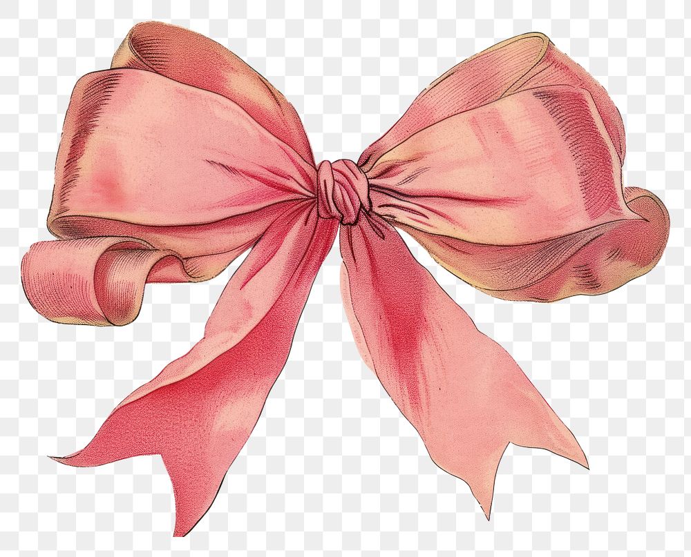 PNG Vintage illustration of ribbon bow art paper petal.