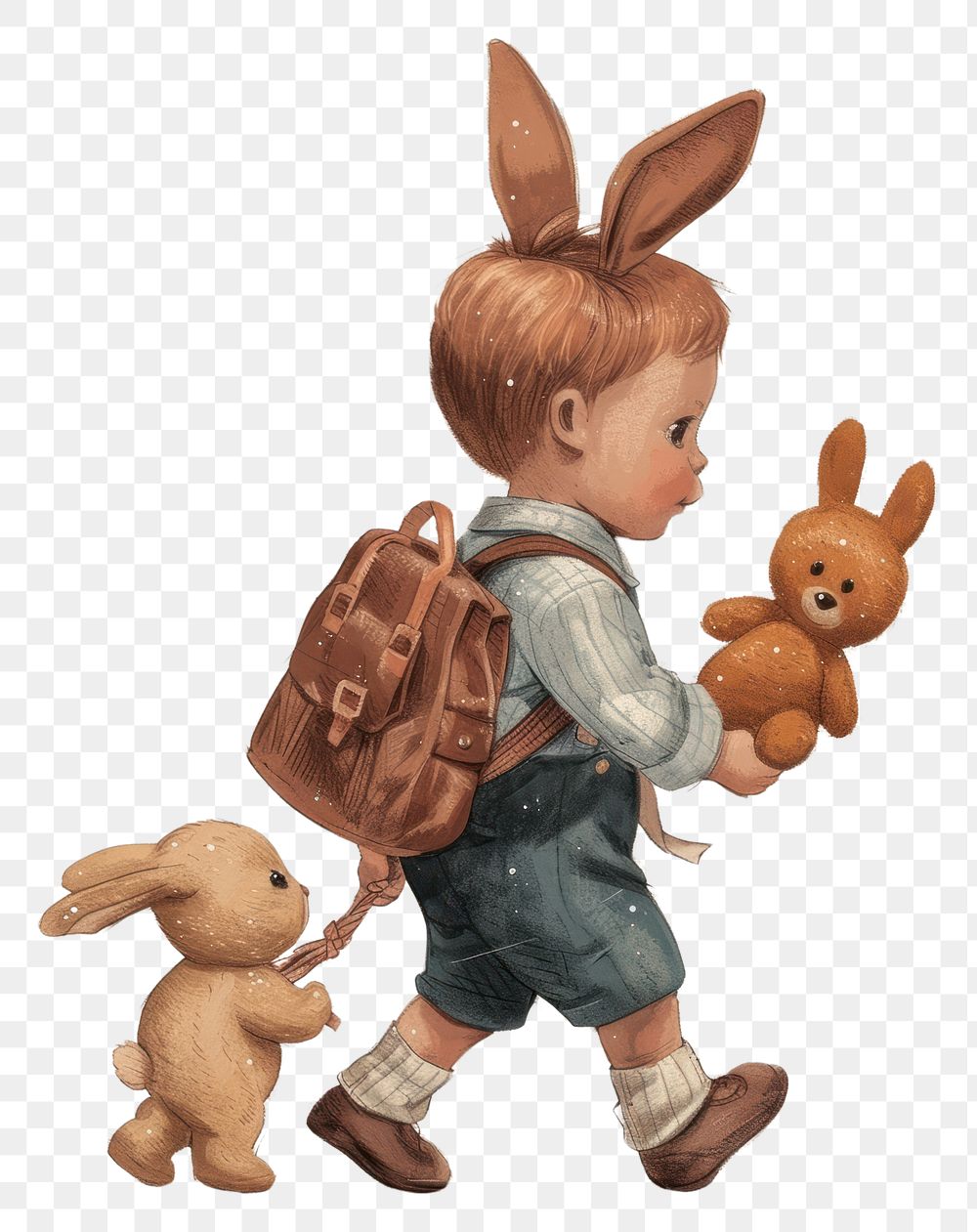 PNG Vintage illustration boy rabbit footwear toy representation.