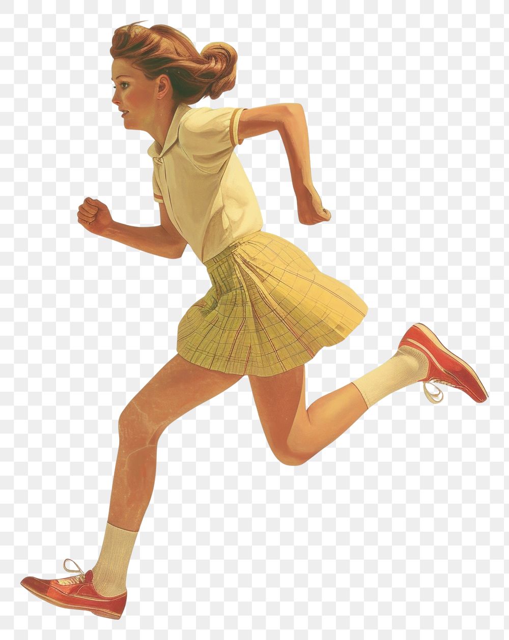 PNG Vintage illustration of a girl running art footwear shoe.