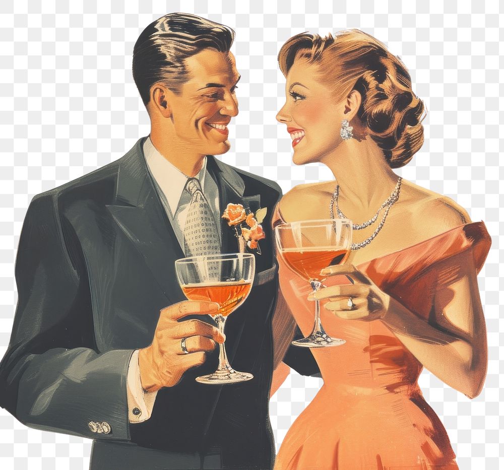 PNG Vintage illustration of cocktail glass portrait wedding