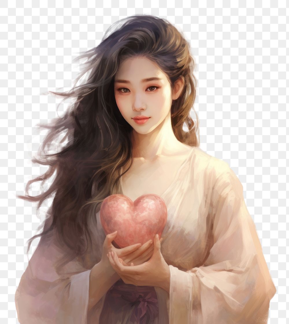 PNG Antique chinese woman holding heart portrait fashion adult.