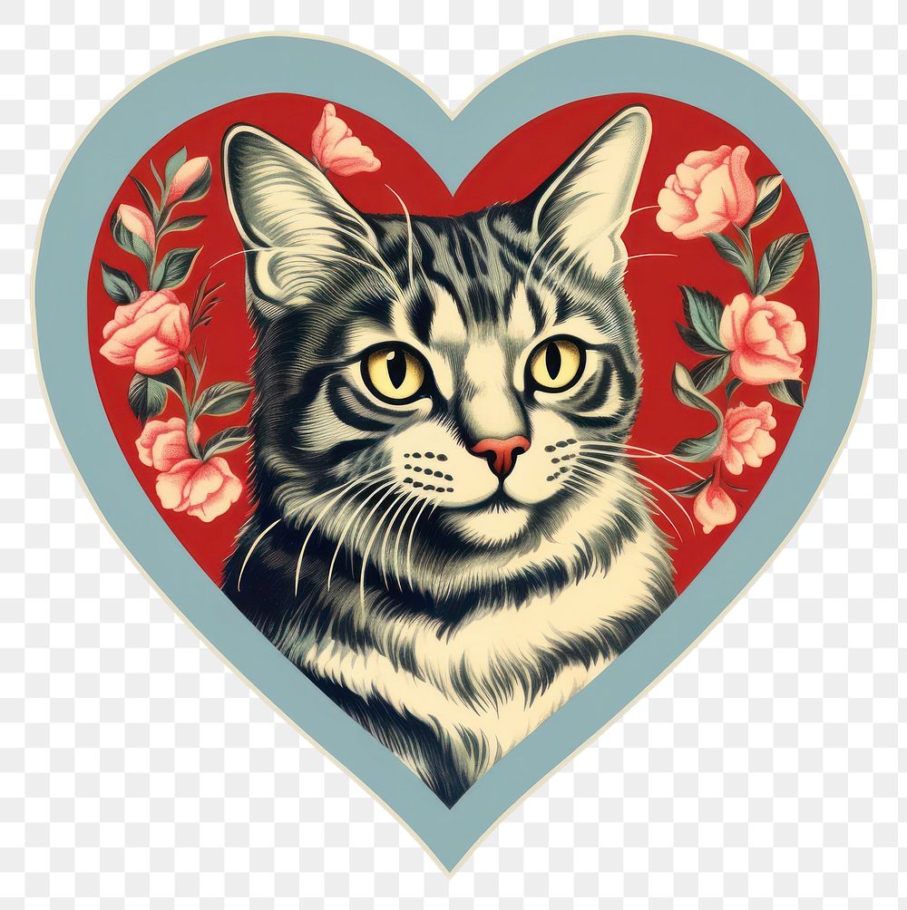 PNG Cat illustration printable sticker heart pattern mammal