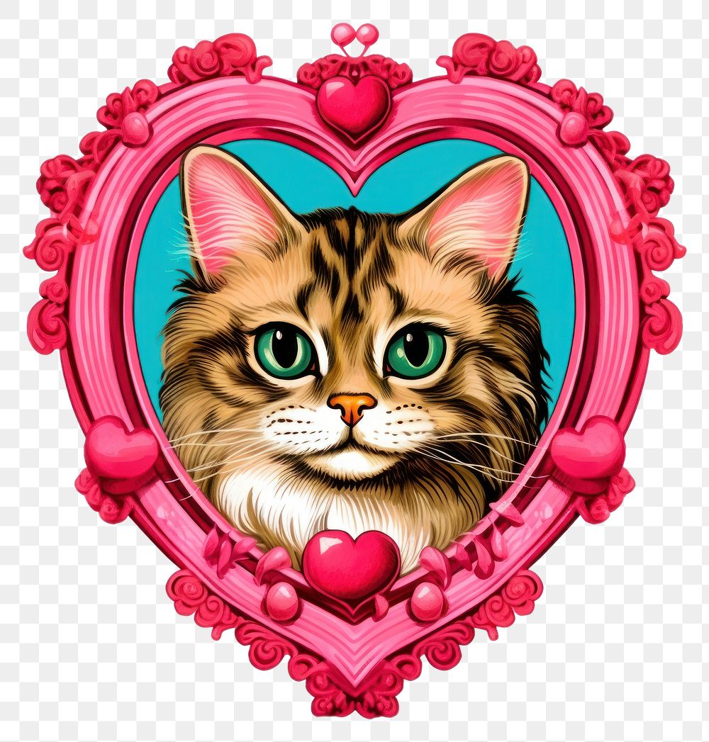 PNG Cat illustration printable sticker mammal animal heart.