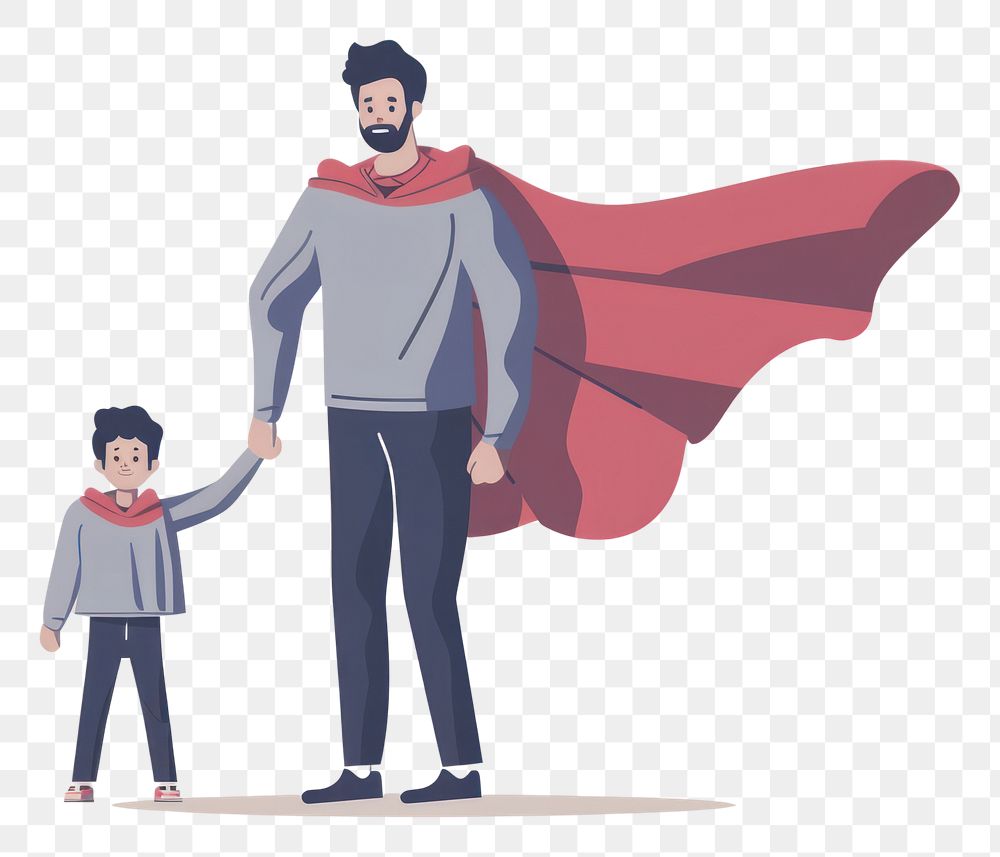 PNG Father with cape and son cartoon togetherness illustrated.