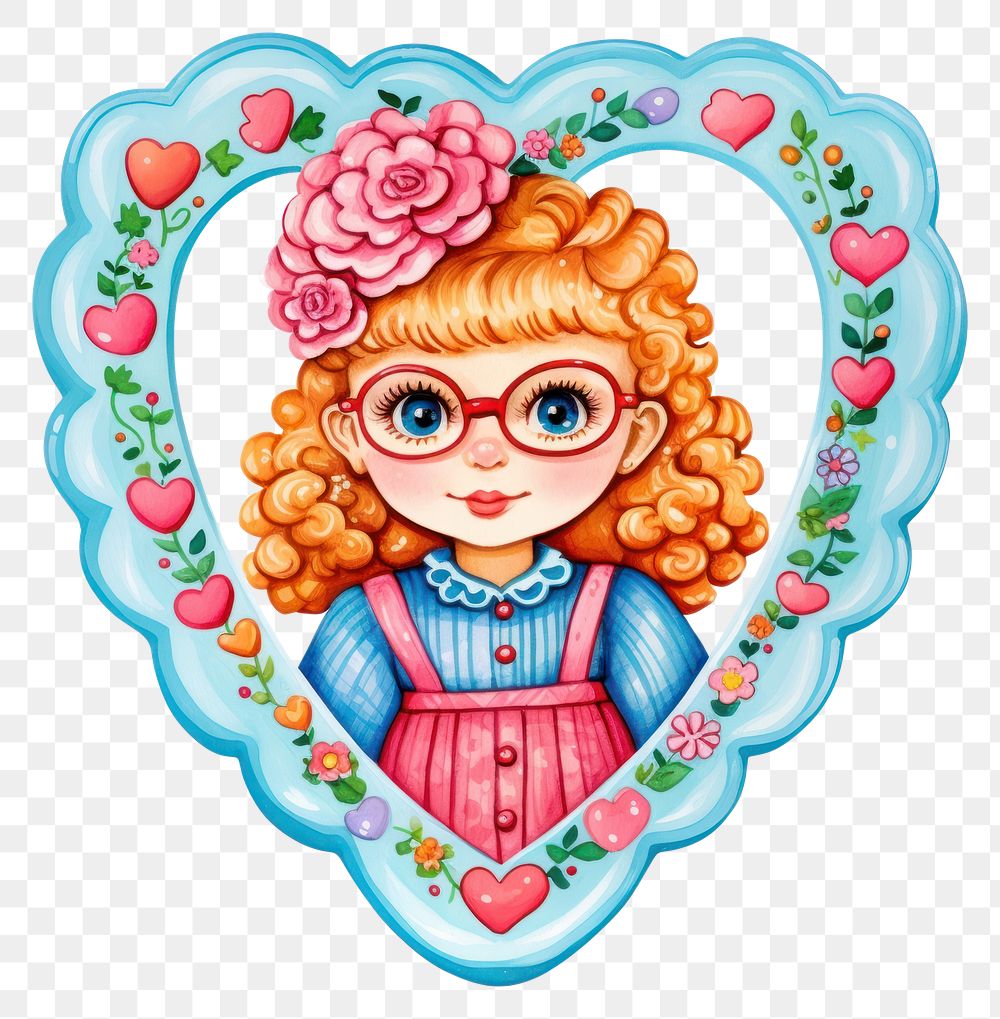 PNG Girl illustration printable sticker pattern heart toy.
