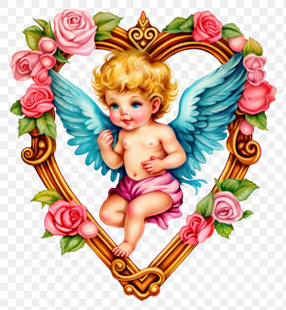 PNG Angle printable sticker angel heart baby.
