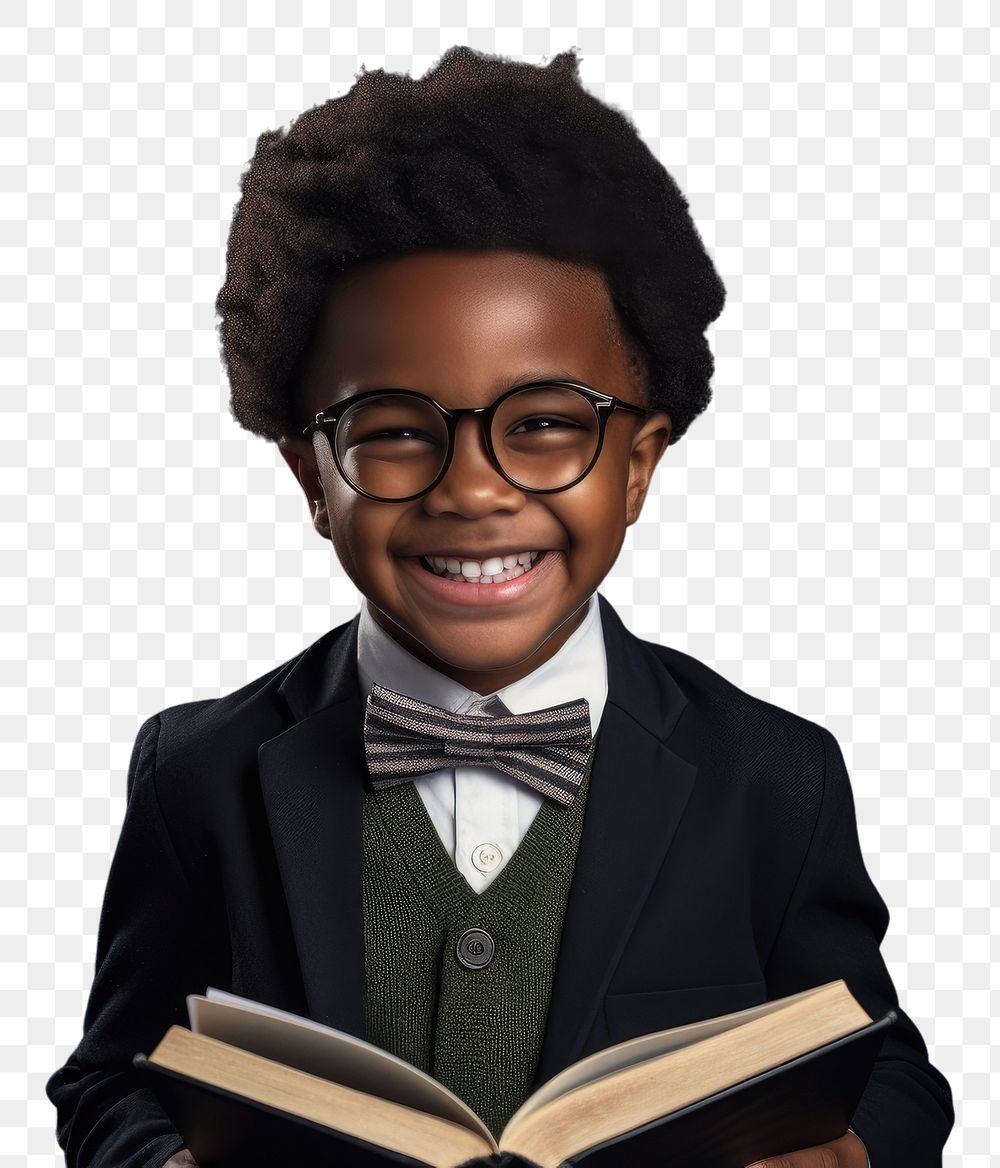 PNG School little boy with glasses hug a book publication portrait smiling.