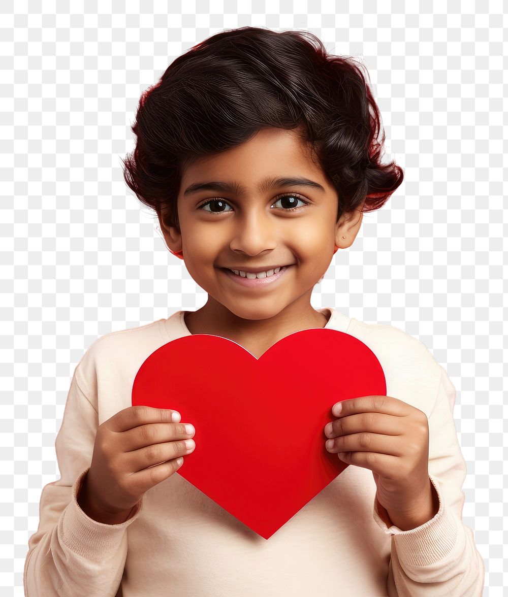 PNG Indian kid holding a paper heart love happiness innocence.