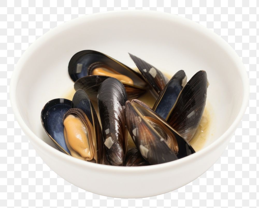 PNG A mussels steamed in wine and garlic seafood clam bowl.