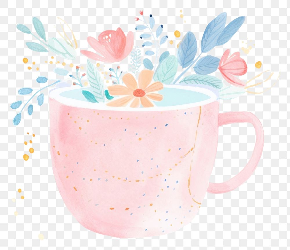 PNG  Cup drawing flower mug. AI generated Image by rawpixel.