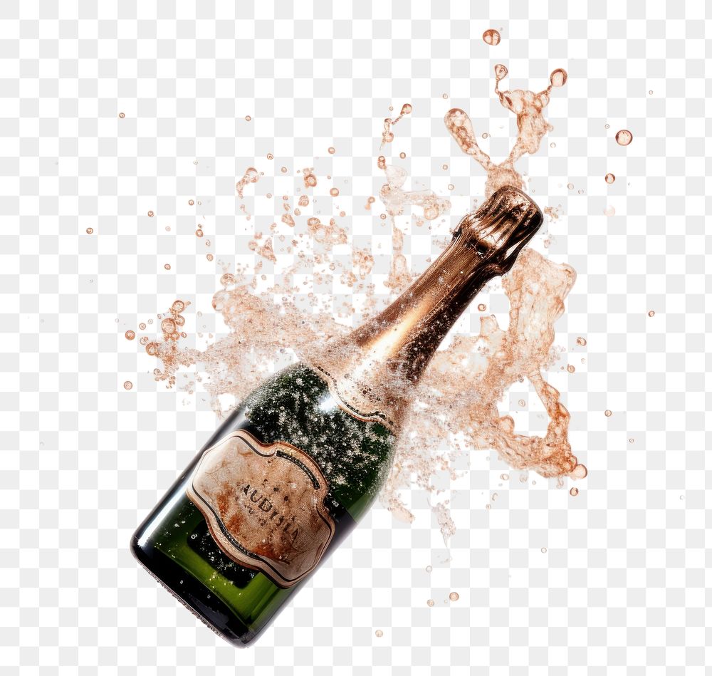 PNG  Glitter exploding out of a champagne bottle drink white background refreshment. AI generated Image by rawpixel.