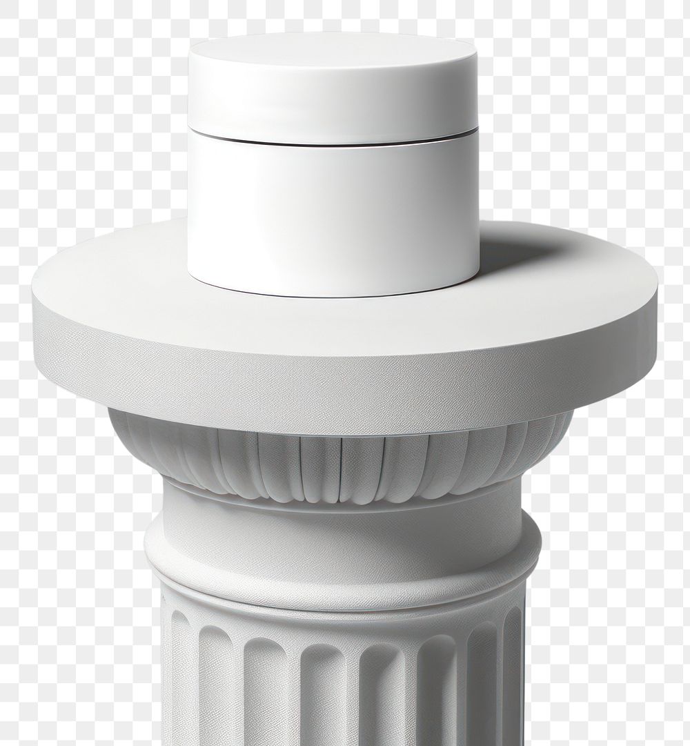 PNG  Cosmetic jar mockup column white architecture.