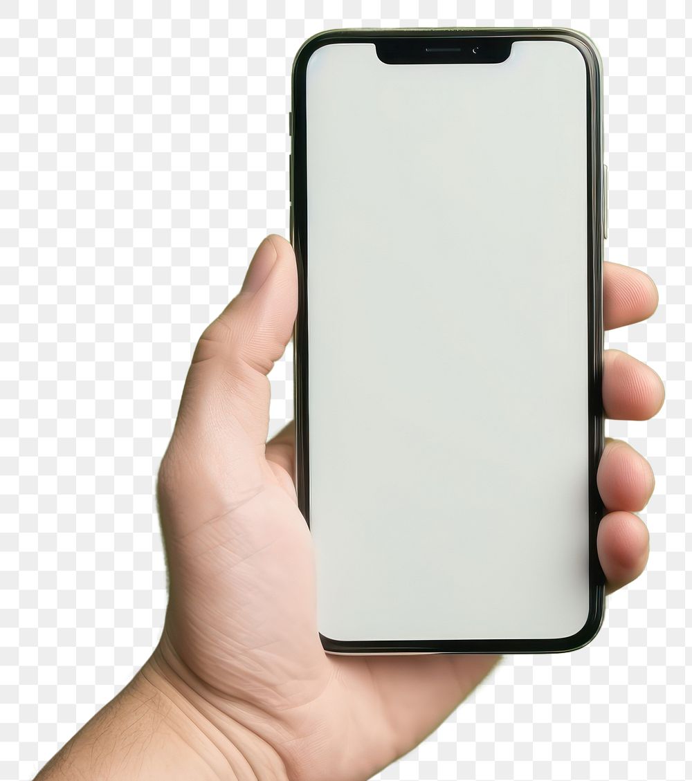 PNG Mobile phone mockup holding green hand.
