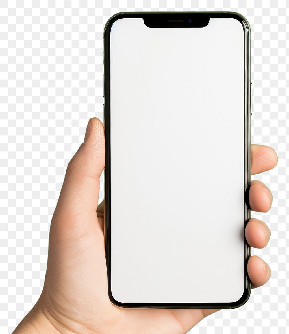 PNG Mobile phone mockup holding green hand.
