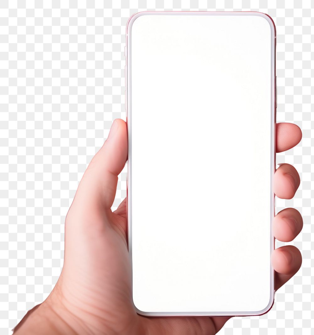PNG Mobile phone mockup holding hand red.