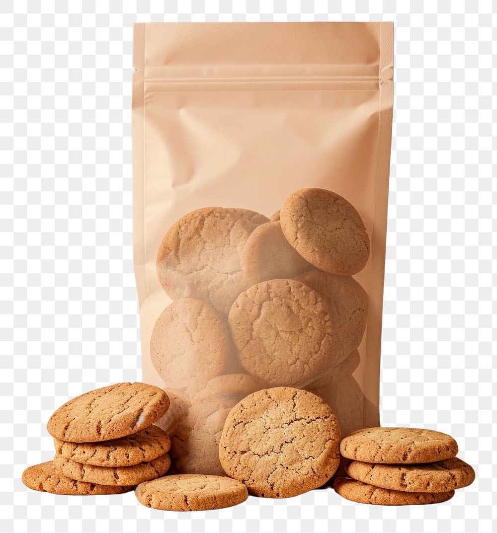 PNG  Paper pouch packaging mockup cookie biscuit food.