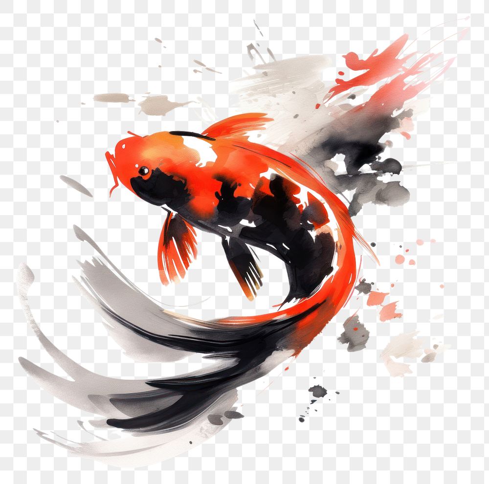 PNG Koi fish animal ink white background. AI generated Image by rawpixel.