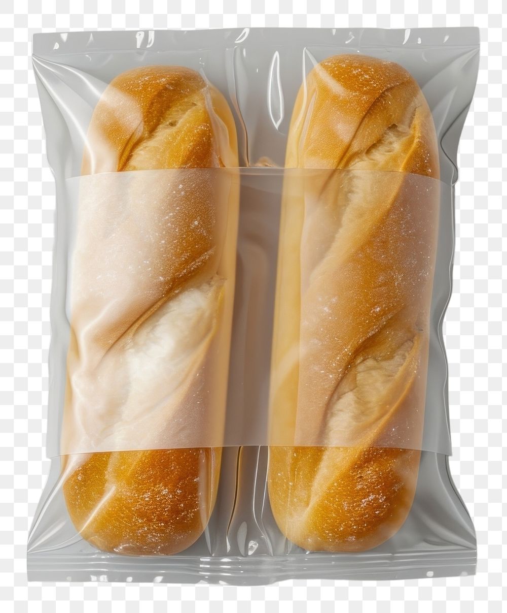 PNG  Bakery plastic with blank label mockup packaging baguette bread food.