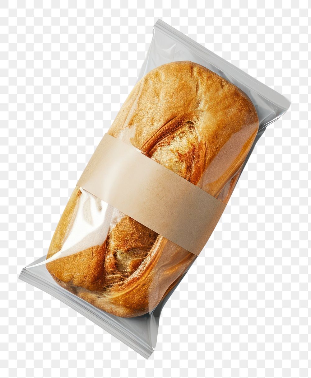 PNG  Bakery plastic with blank label mockup packaging bread food viennoiserie.