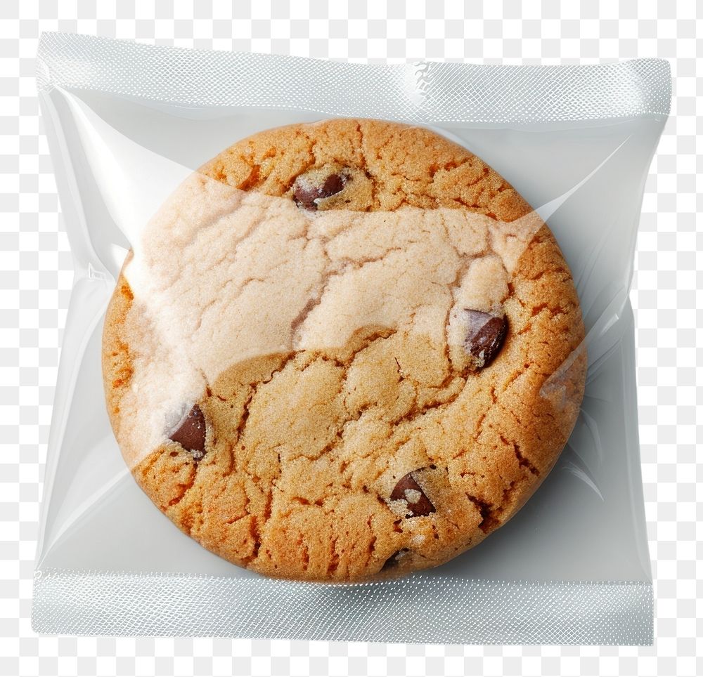 PNG  Cookie plastic with blank label mockup packaging food white background confectionery.