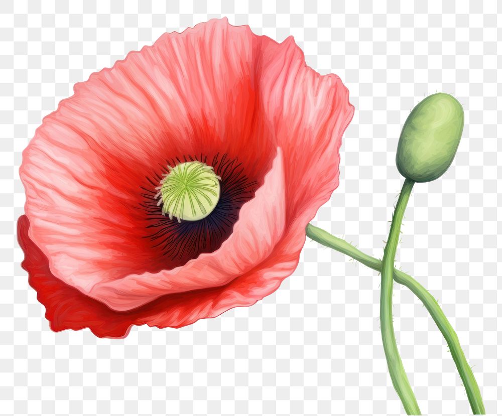 PNG  Poppy flower plant red white background.