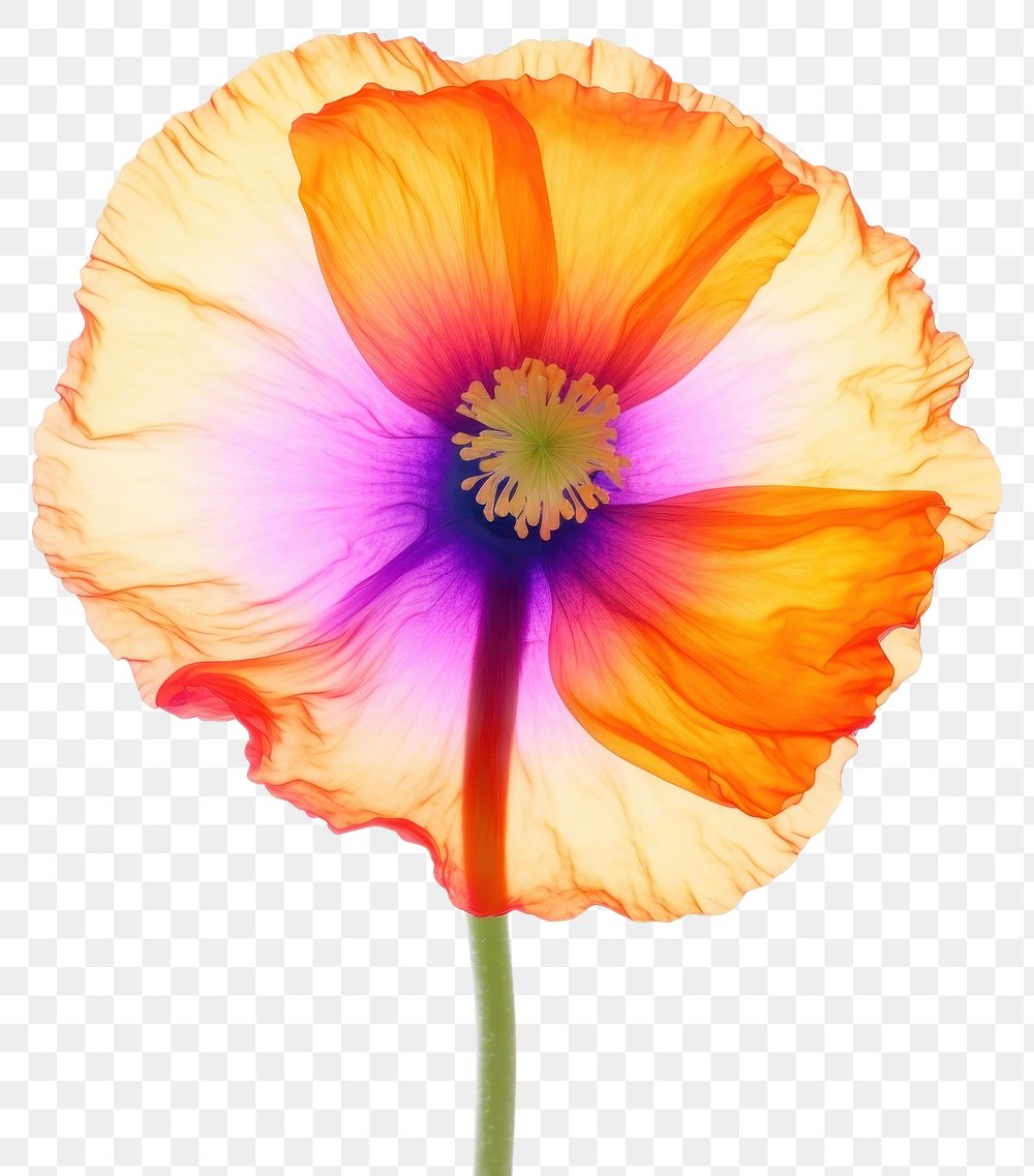 PNG  Holography poppy flower petal plant white background.