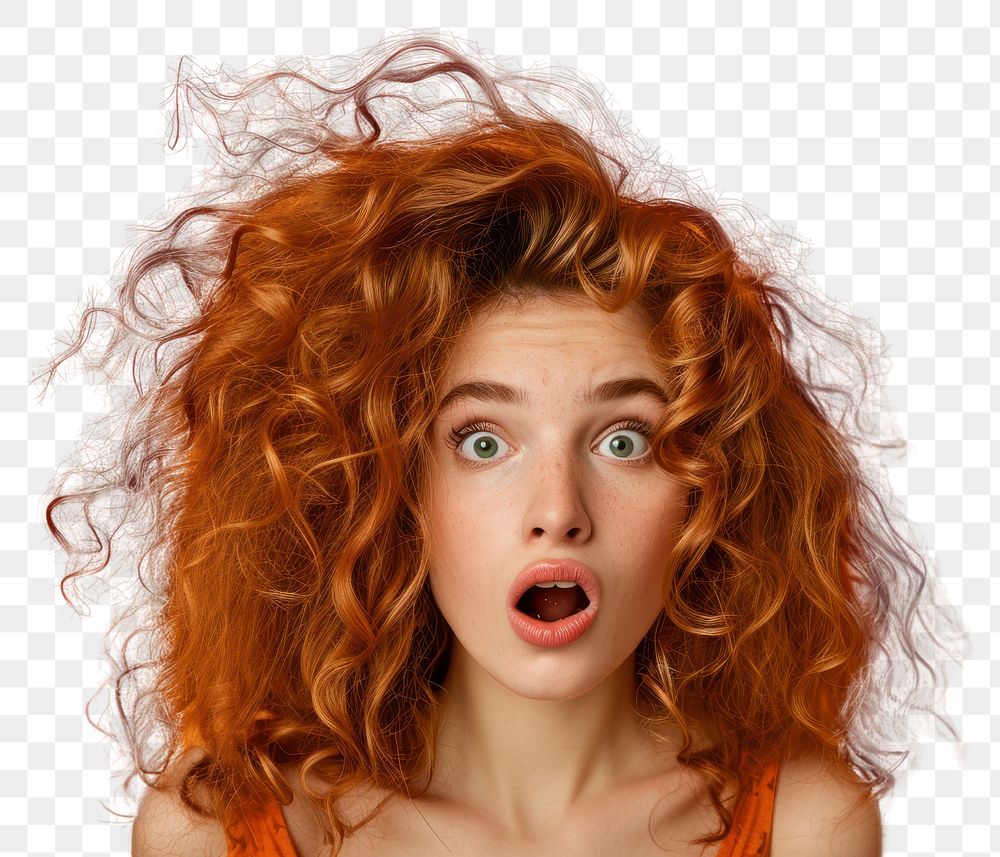 PNG  Surprised girl with Big Hair surprised adult hairstyle.