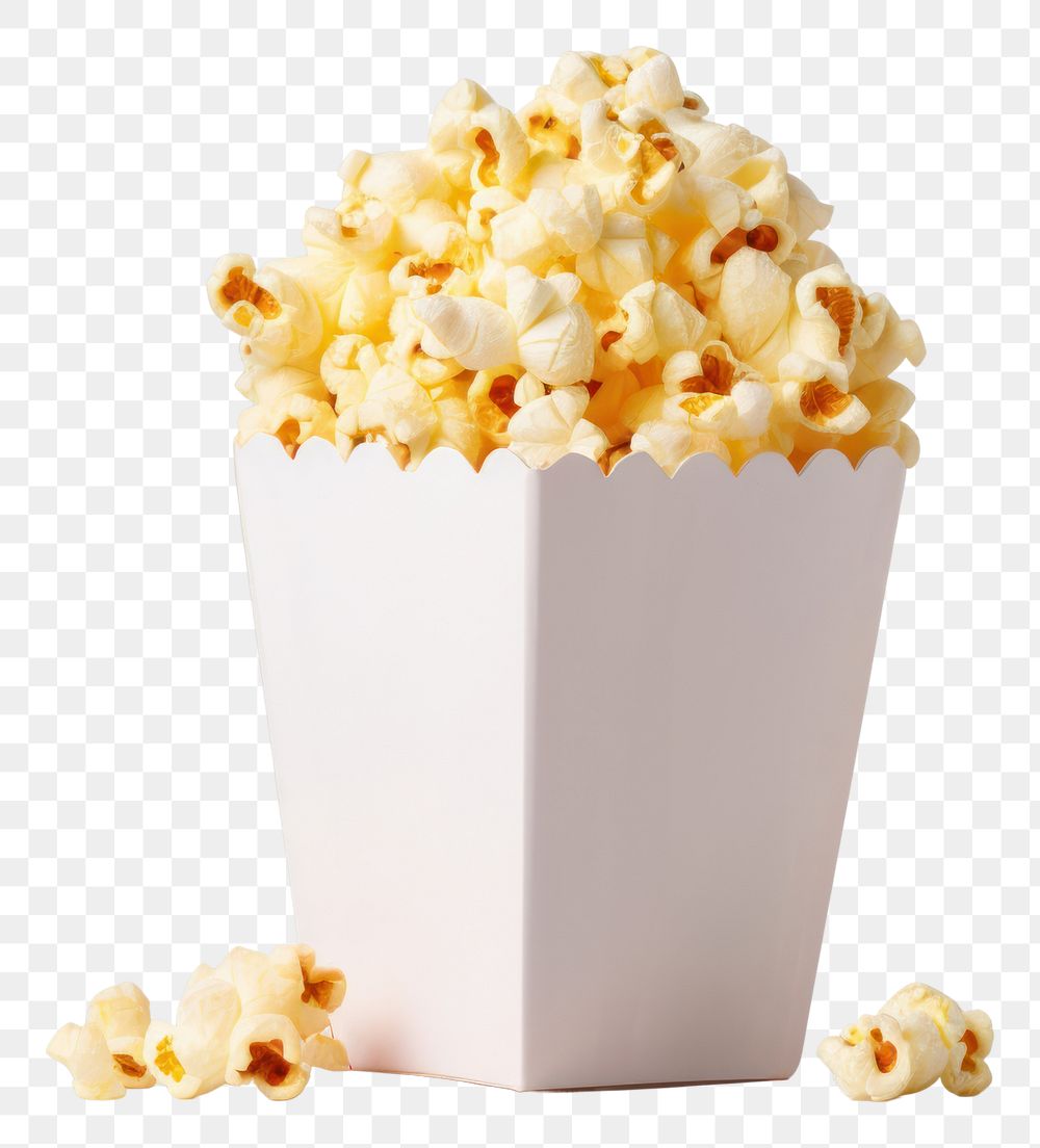PNG  Popcorn packaging paper bag mockup snack food white background.