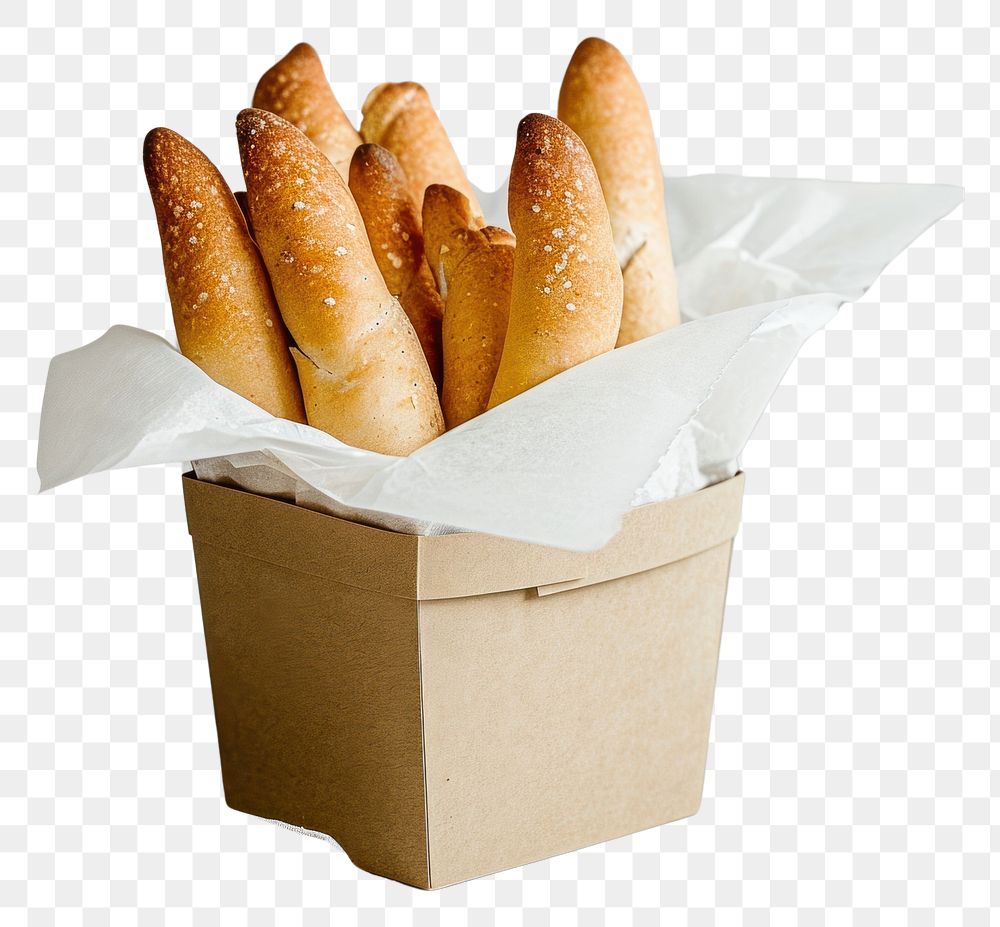 PNG  Bread sticks in the paper box baguette food container.