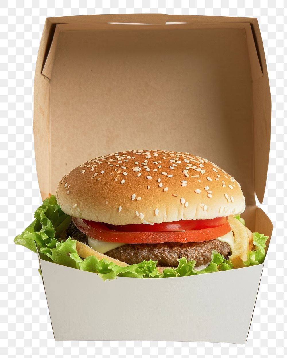 PNG  Burger box mockup food white background hamburger.