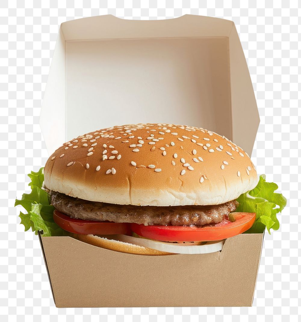 PNG  Burger box mockup food white background simplicity.