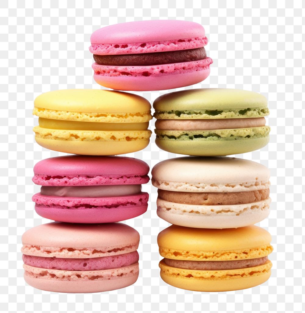 PNG  French macaroons food white background confectionery.