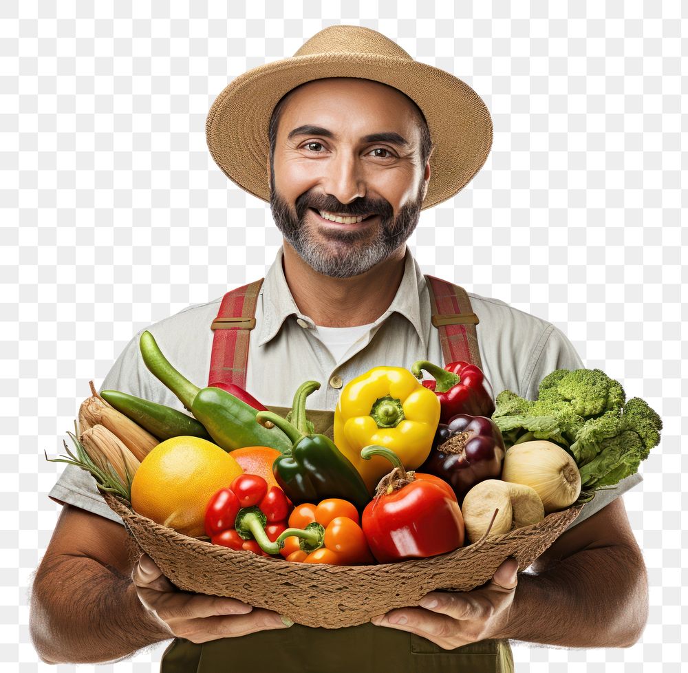 PNG  Farmer holding vegetables gardening portrait organic.