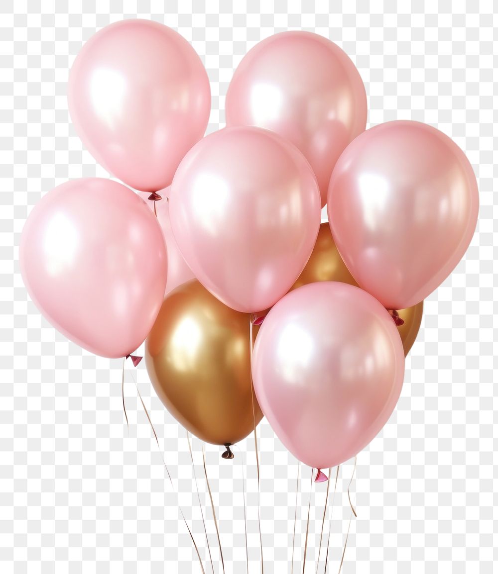 PNG Pink and gold color balloons anniversary celebration decoration.