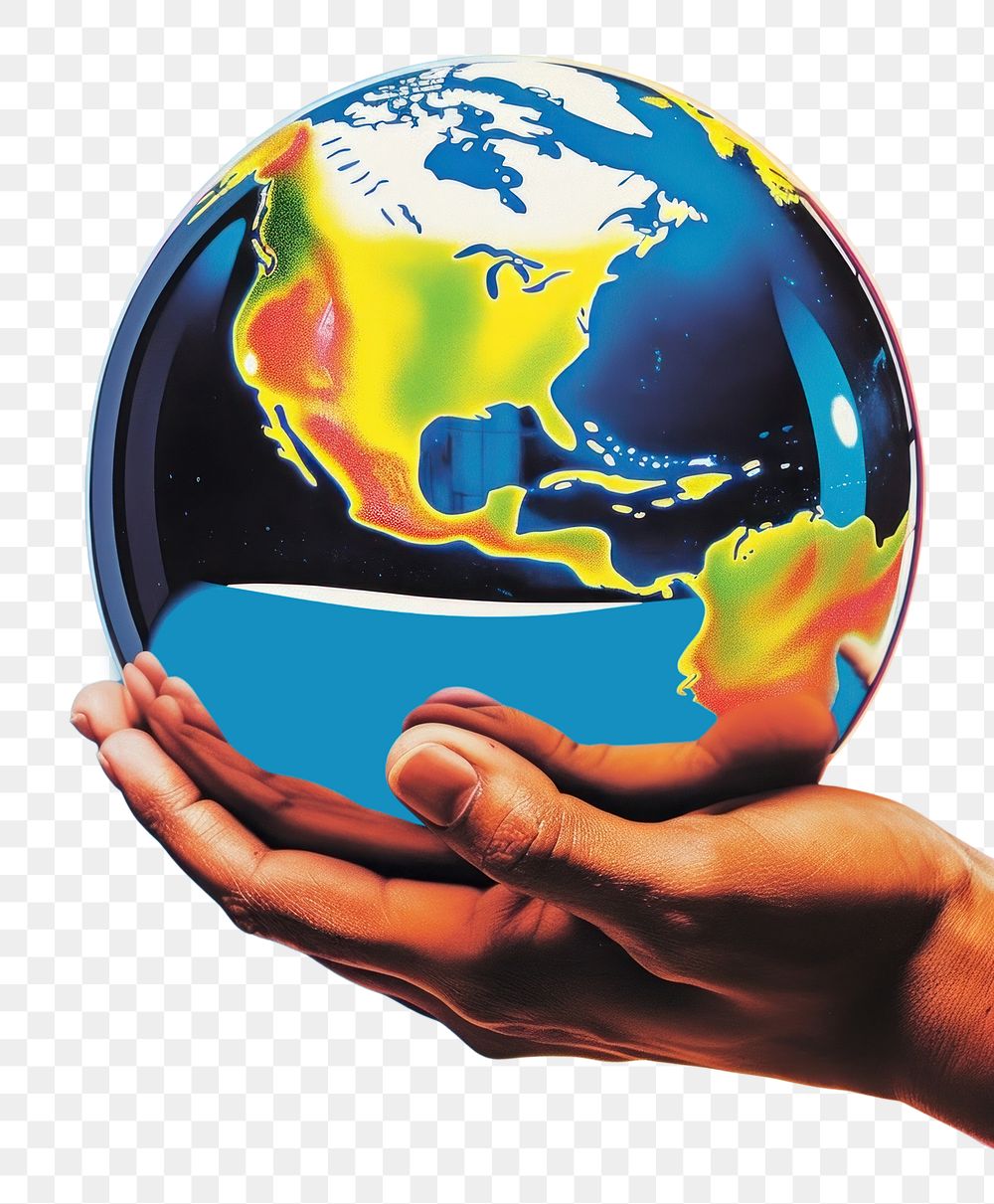 PNG  Globe holding sphere planet.