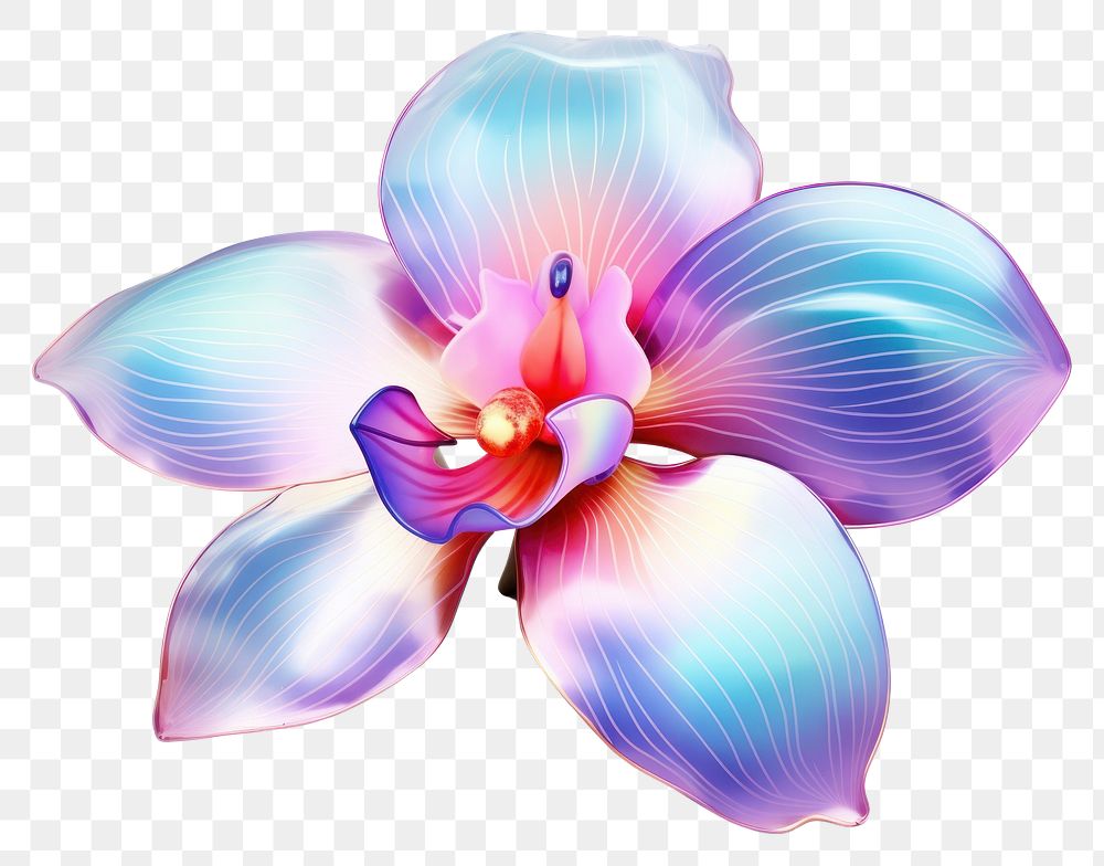 PNG Orchid flower iridescent petal plant white background.