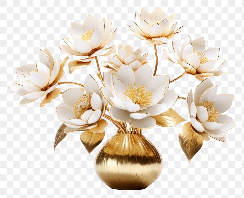 PNG Lotus flowers bouquet plant white gold.