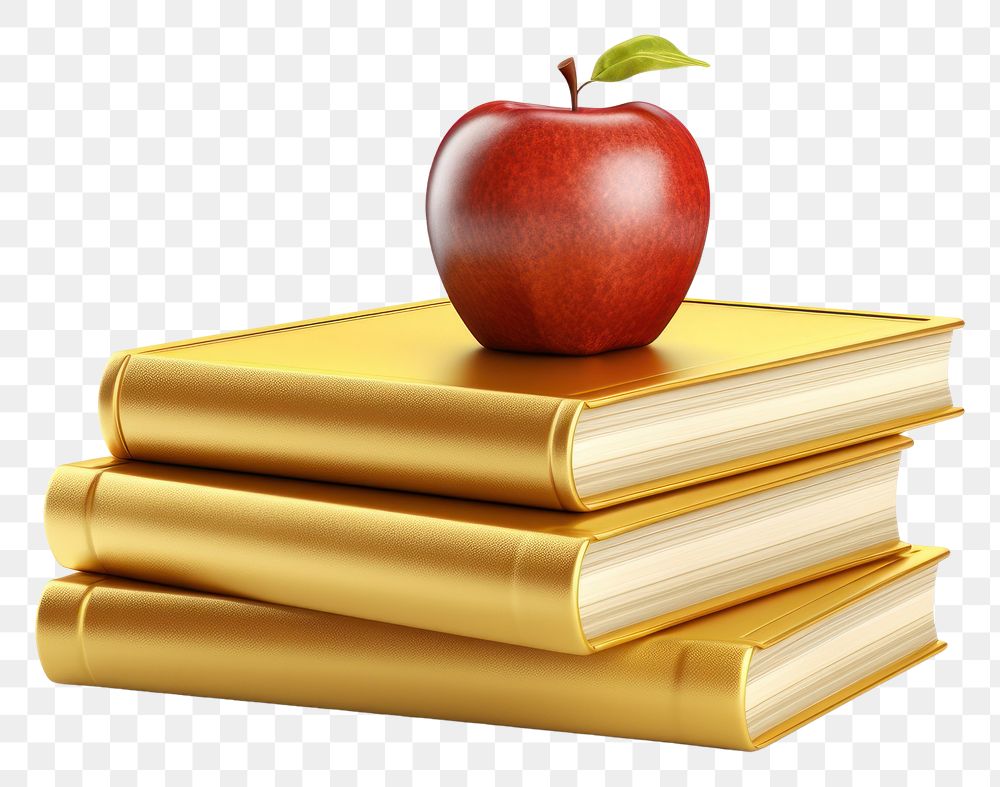 PNG Stack of books with apple publication fruit white background.