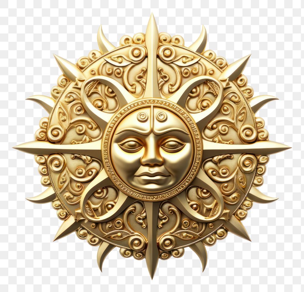 PNG Sun zodiac gold jewelry brooch.