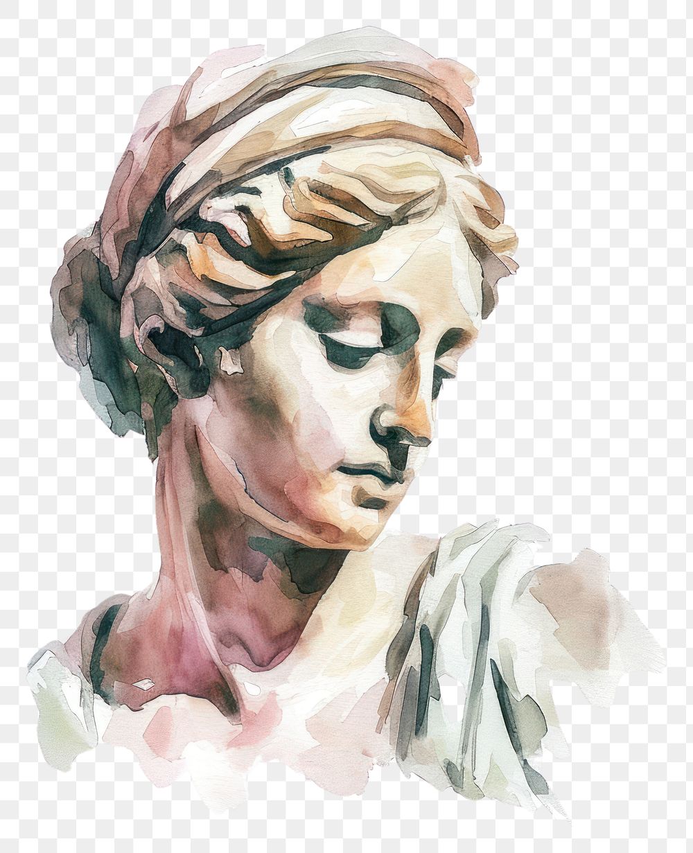 PNG  Roman woman sculpture portrait painting drawing.