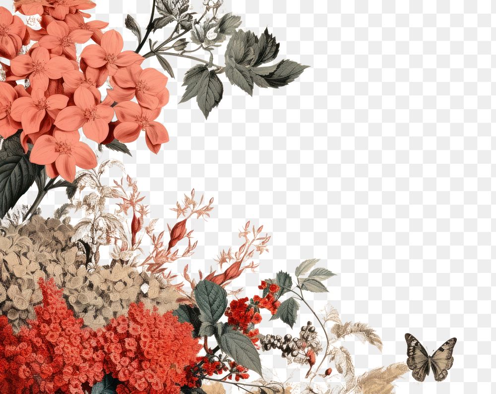 PNG Coral flowers ephemera border backgrounds painting pattern.
