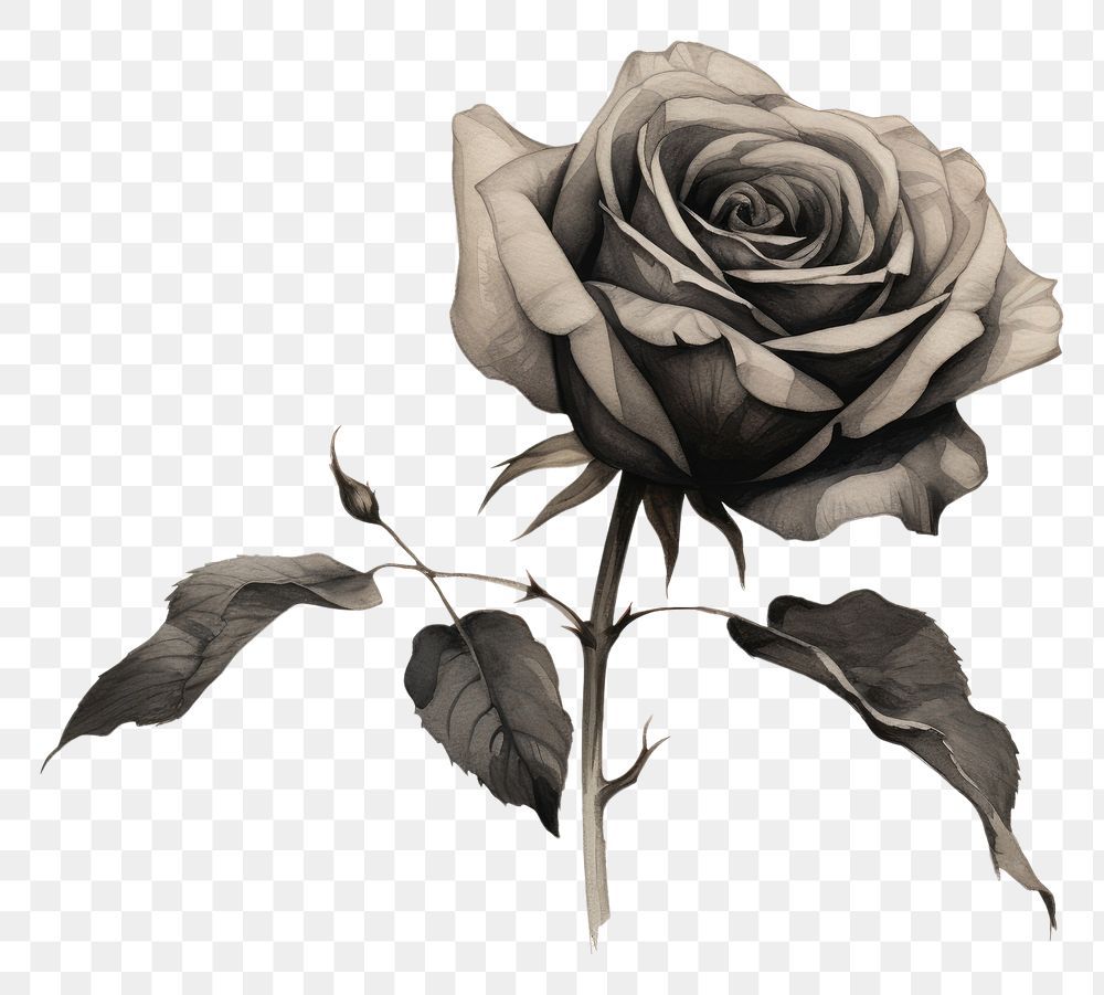 PNG Botanical illustration black rose flower drawing sketch.